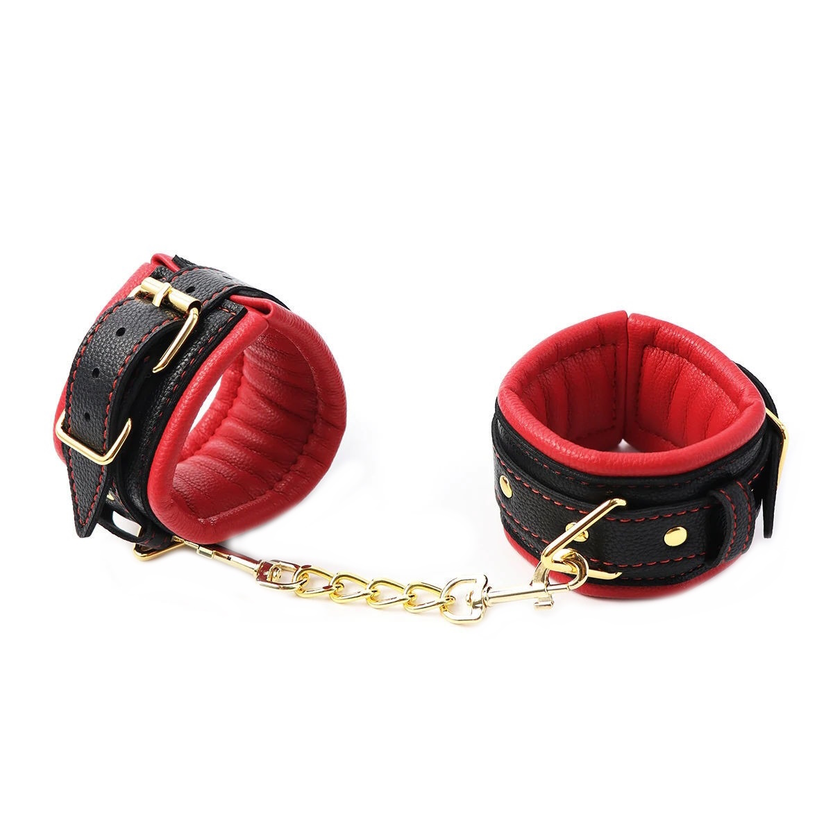 БДСМ наручники KISSEXPO кожаные черно-красные