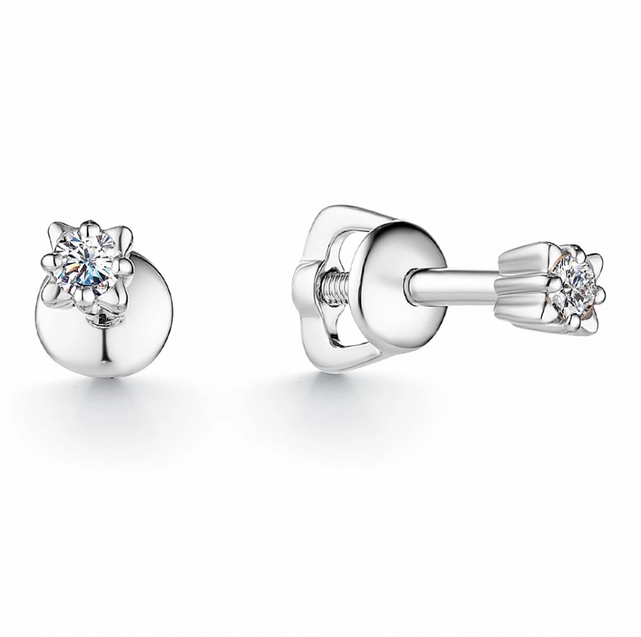 

Серьги-пусеты из белого золота с бриллиантом АЛЬКОР 23147-200, 23147-200