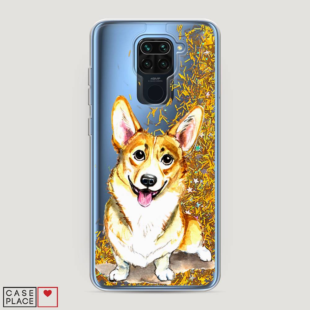 фото Жидкий чехол с блестками "малыш корги" на xiaomi redmi note 9 awog