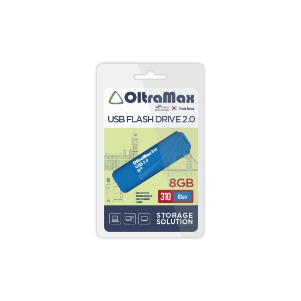 Карта памяти, флэш драйв, OltraMax OM-8GB-310, USB 8GB 2.0, Blue