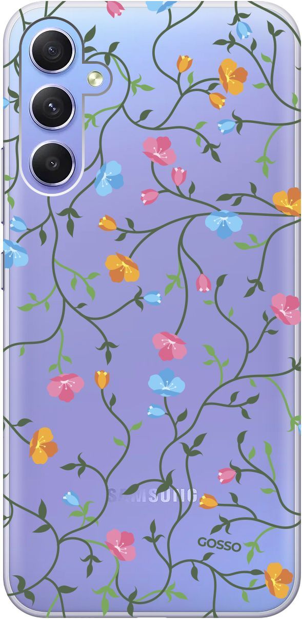 

Чехол на Samsung Galaxy A34 5G с 3D принтом "Сurly Flowers" прозрачный, Прозрачный;голубой, 158723