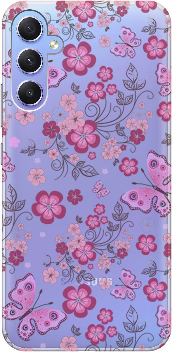 

Чехол на Samsung Galaxy A34 5G "Butterflies and Flowers" прозрачный, Прозрачный;розовый, 158723