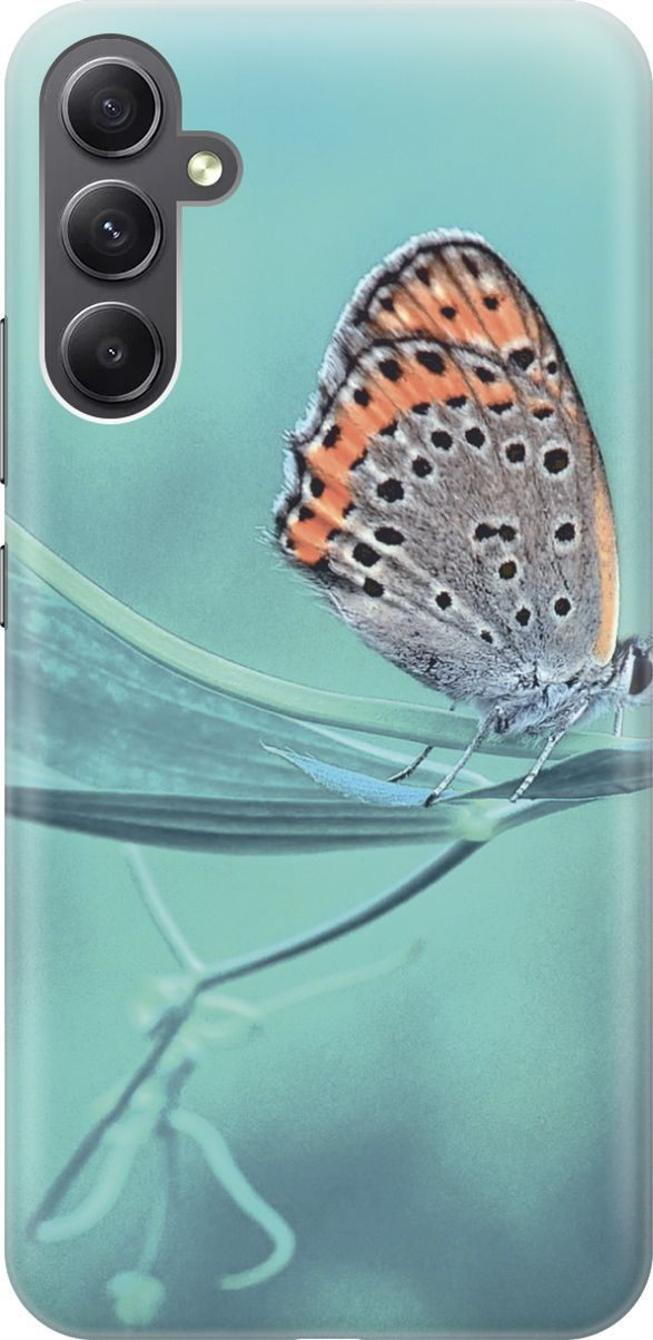 

Чехол на Samsung Galaxy A34 5G "Бабочка на листке", Голубой;оранжевый, 158713