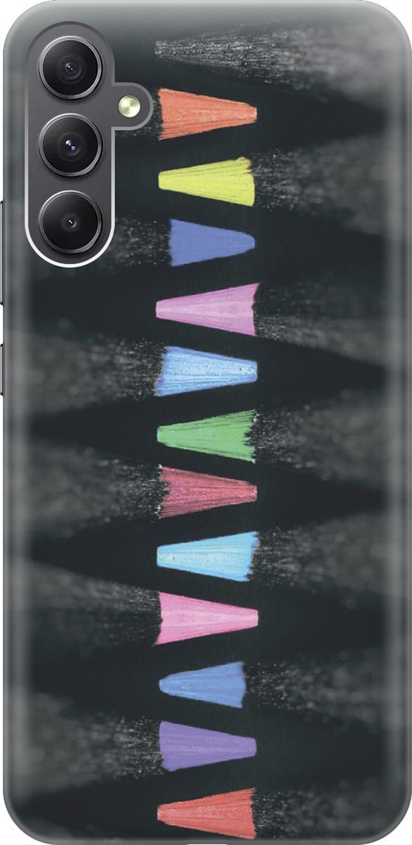 

Чехол на Samsung Galaxy A34 5G "Разноцветные карандаши", Голубой;черный, 158712