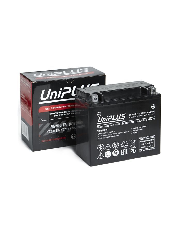 

Аккумулятор мото UniPLUS AGM EB20H-3 18Ah ОП 310A (YTX20L,YTX20HL,YB16L-B) (175x88x155), UNIPLUS 1