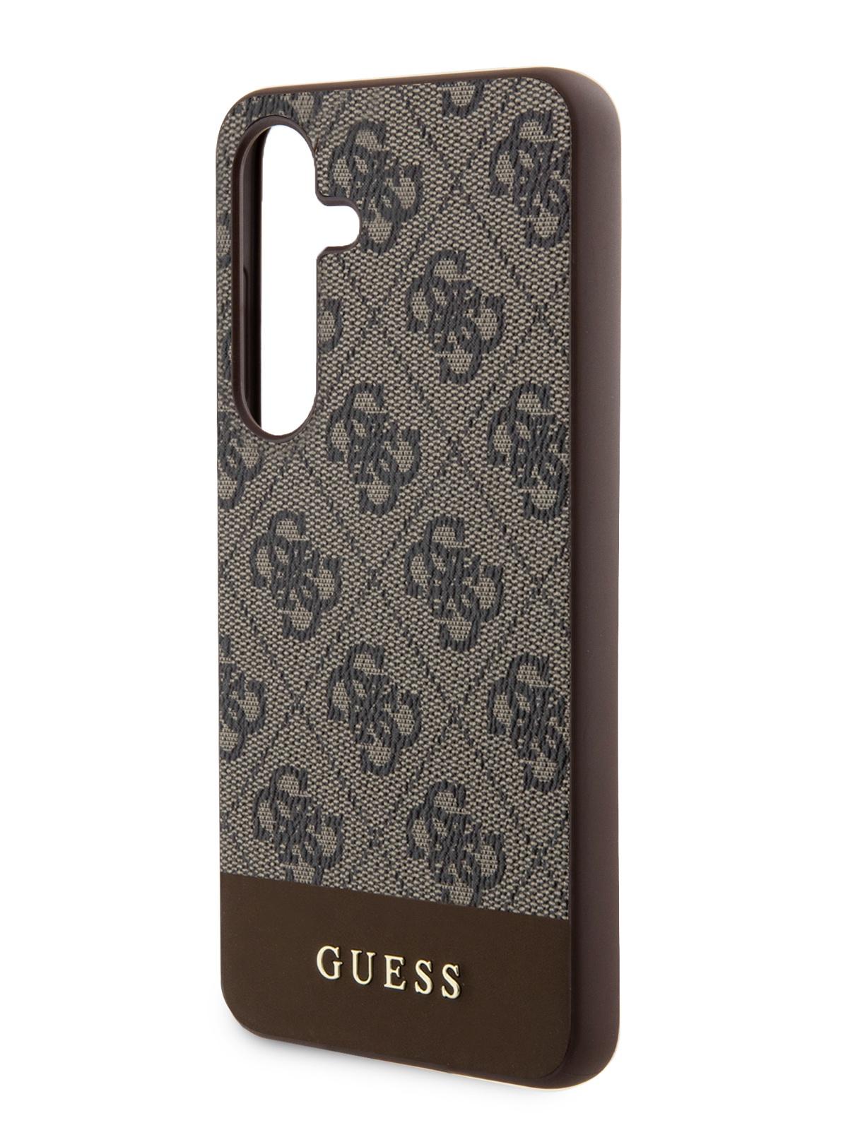 Чехол Guess для Samsung Galaxy S24 из экокожи Bottom stripe Metal logo Hard Brown