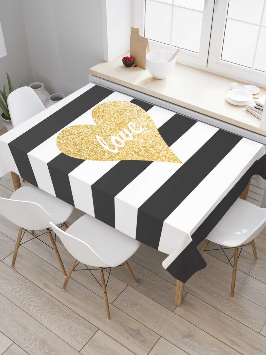 

Скатерть прямоугольная JoyArty "Сердце и полоски" из оксфорда, 180x145 см, Черный, Сердце и полоски