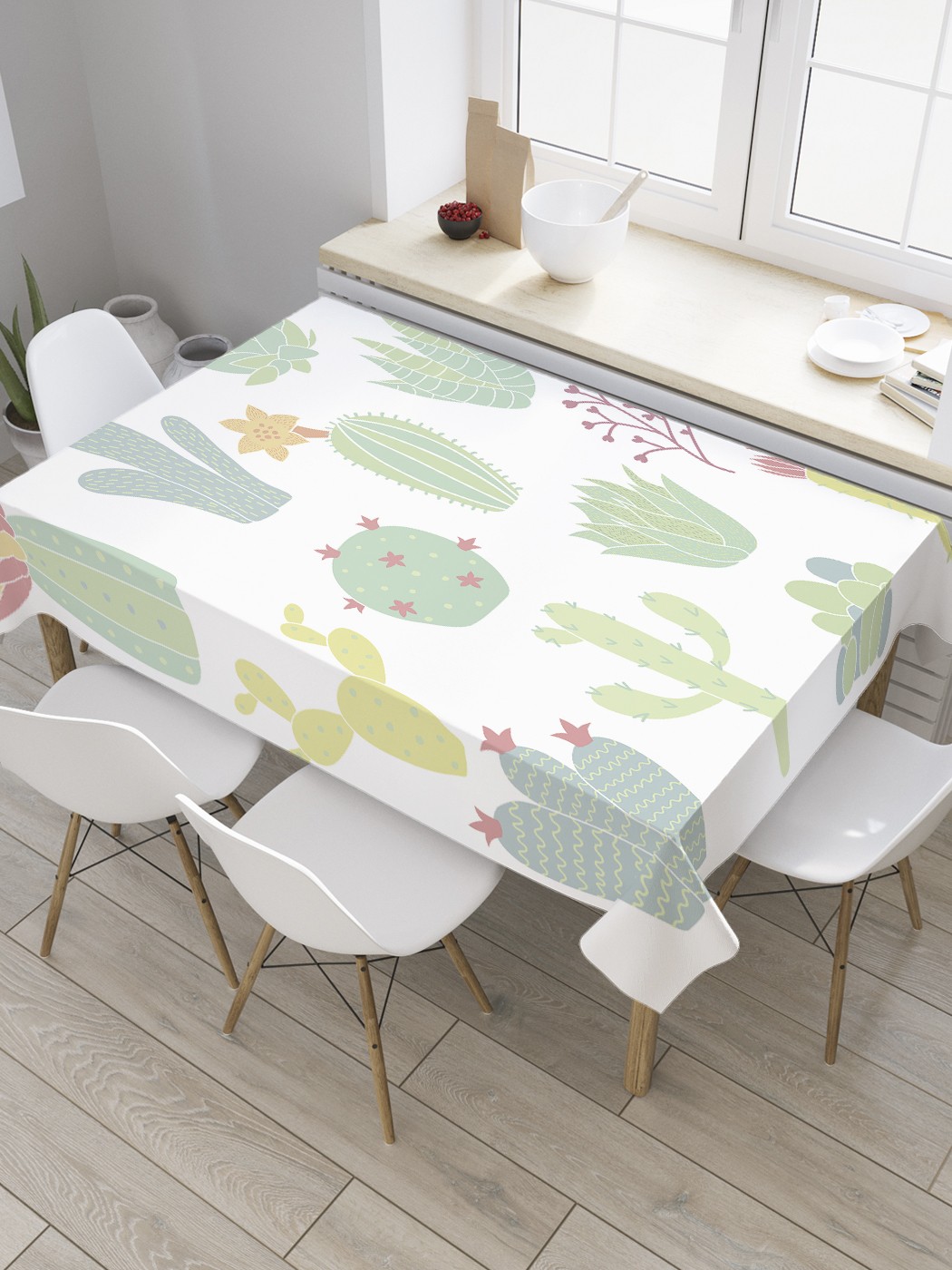 

Скатерть прямоугольная JoyArty "Фон с кактусами" из сатена, 180x145 см, Белый, Фон с кактусами