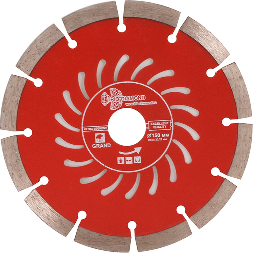 Диск алмазный отрезной Сегментный Grand hot press (150х22.23 мм) TRIO-DIAMOND GUS723