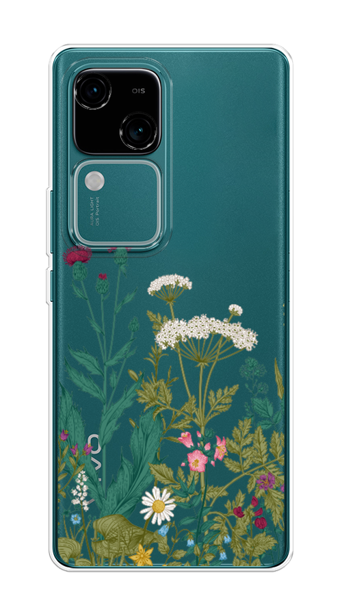

Чехол на Vivo V30/S18 "Дикие полевые цветы", Зеленый;розовый;белый, 2610150-1