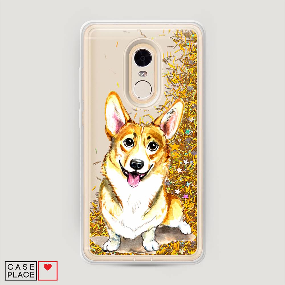 фото Жидкий чехол с блестками "малыш корги" на xiaomi redmi note 4x awog