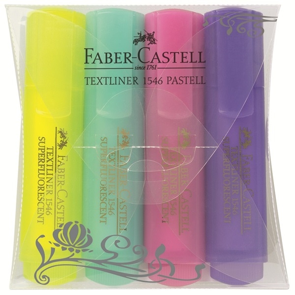 

текстовыделителей Faber-Castell 1546 4 цвета, флуоресцентные, пастельные цвета, в футляре