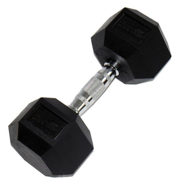 Неразборная гантель Perform Better Rubber Encased Hex Dumbbells 1 x 30 кг, черный