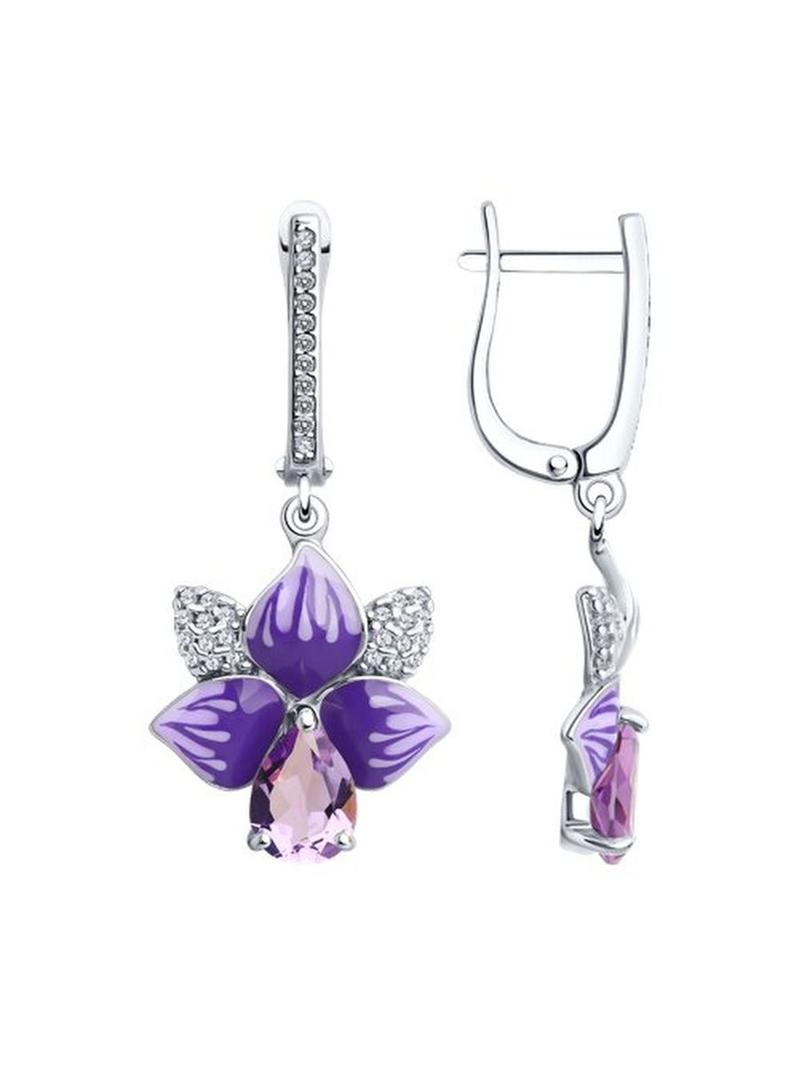 

Серьги из серебра TEO MAORI 892022762, аметист/фианит/эмаль, 892022762