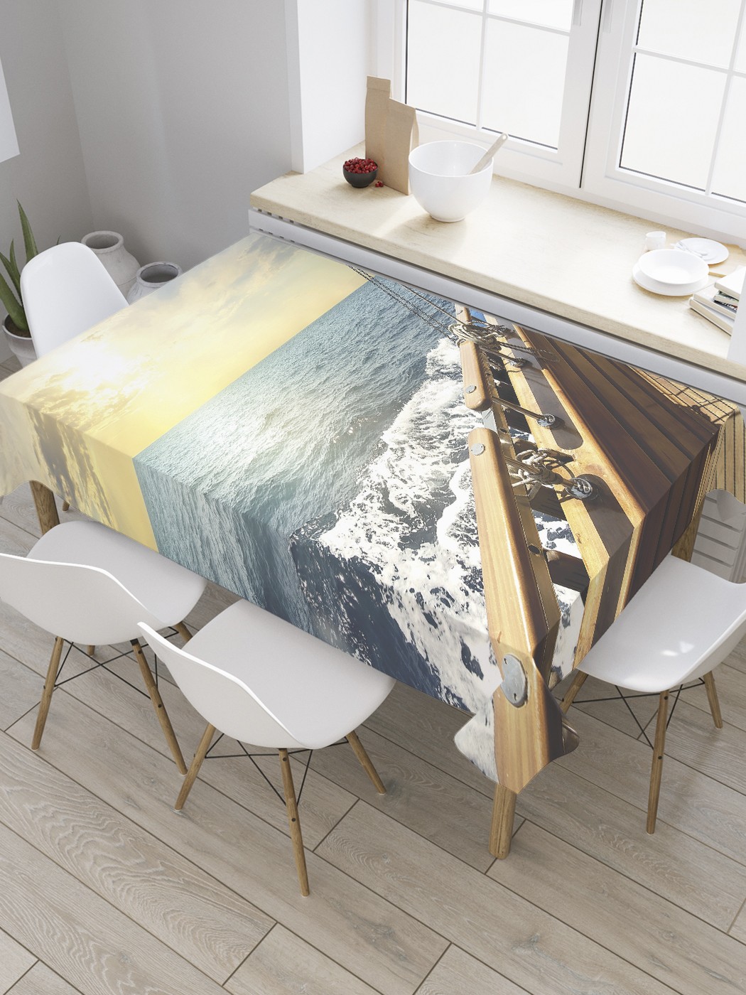 

Скатерть прямоугольная JoyArty "На прогулочной палубе корабля" из сатена, 180x145 см, Голубой, На прогулочной палубе корабля