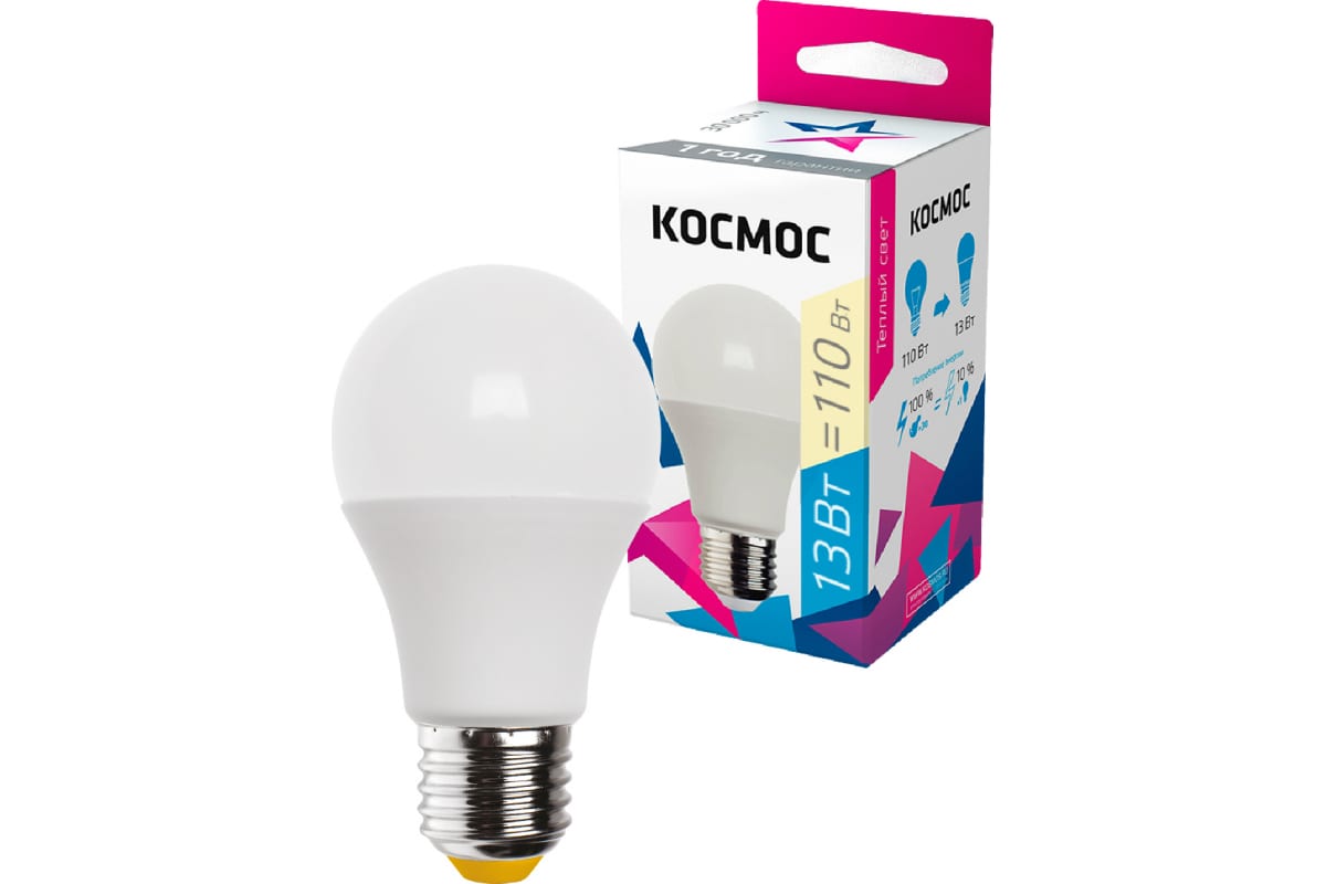 Лампа светодиодная Led BASIC A60 13Вт 220В E27 3000К КОСМОС LkecLED13wA60E273