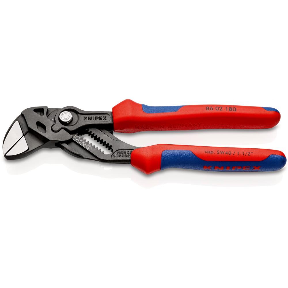 

Переставные клещи-ключ Knipex 180 мм, 40 мм (1 1/2"), серые, 2К ручки, KN-8602180SB