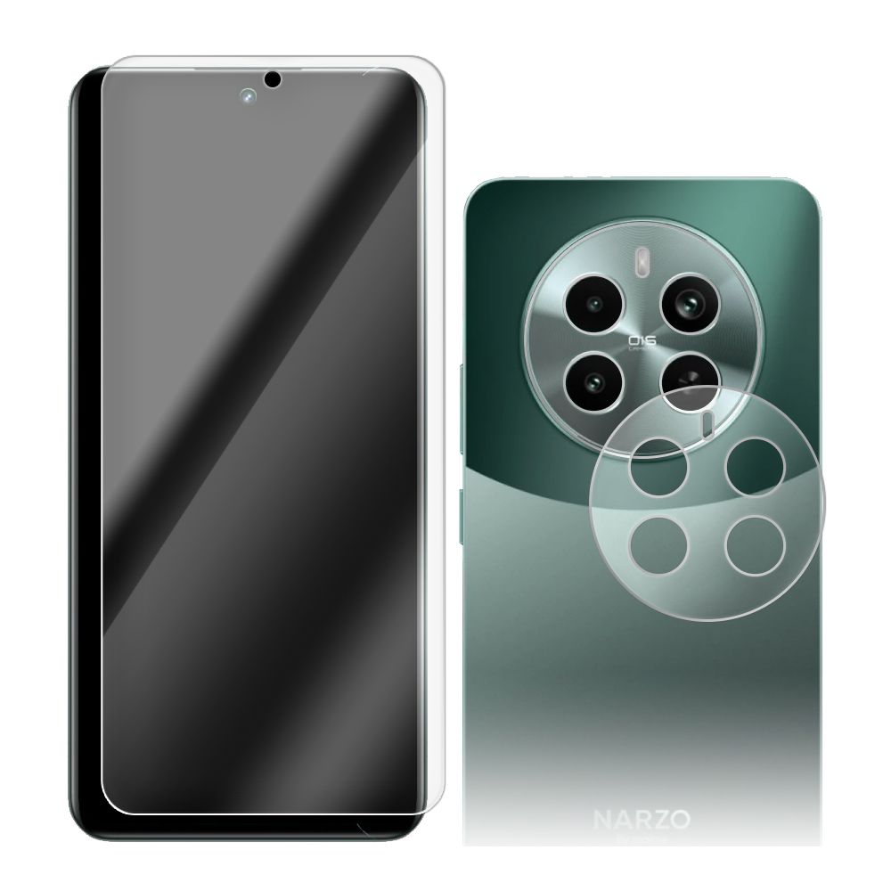 

Стекло защитное гибридное Krutoff для Realme Narzo 70 Pro + защита камеры (2шт.)