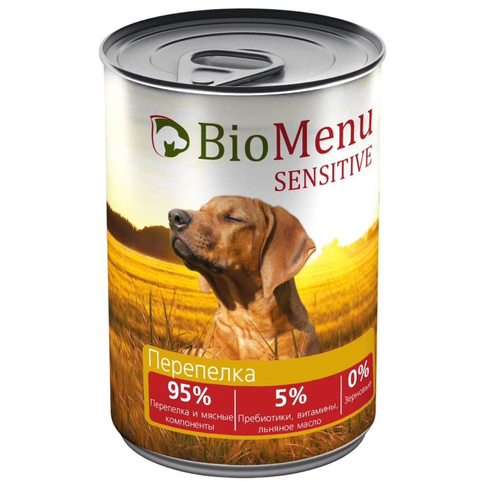 Консервы для собак BioMenu Sensitive, перепел, 410г