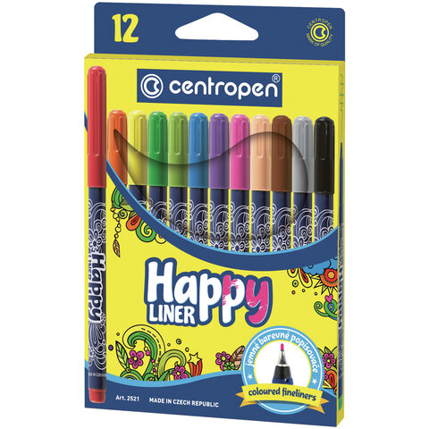 

Ручки капиллярные (линеры) 12 ЦВЕТОВ CENTROPEN Happy Liner, линия письма 0,3 мм, 1 шт