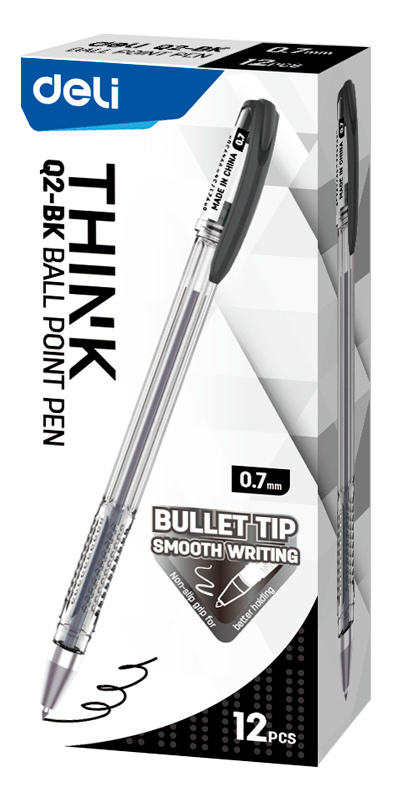 

Ручка шариковая Deli Think EQ2-BK 0,7 мм черные чернила 12 шт