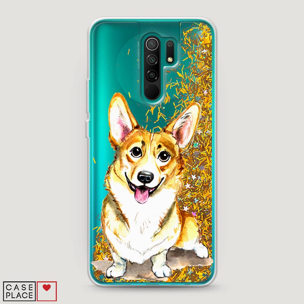 

Жидкий чехол с блестками "Малыш корги" на Xiaomi Redmi 9, 38390-1