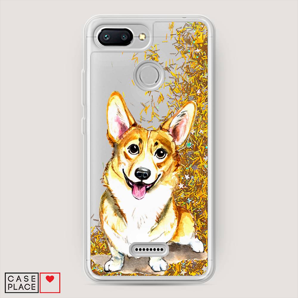 

Жидкий чехол с блестками "Малыш корги" на Xiaomi Redmi 6, 33890-1