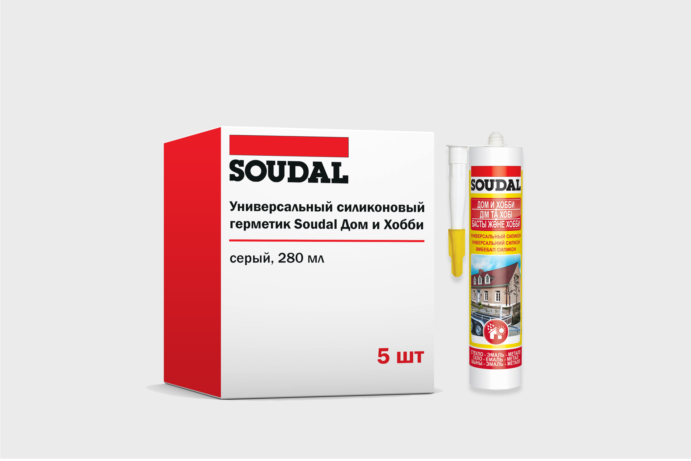 фото Герметик силиконовый soudal дом и хобби белый, туба 280 мл, набор 5 штук