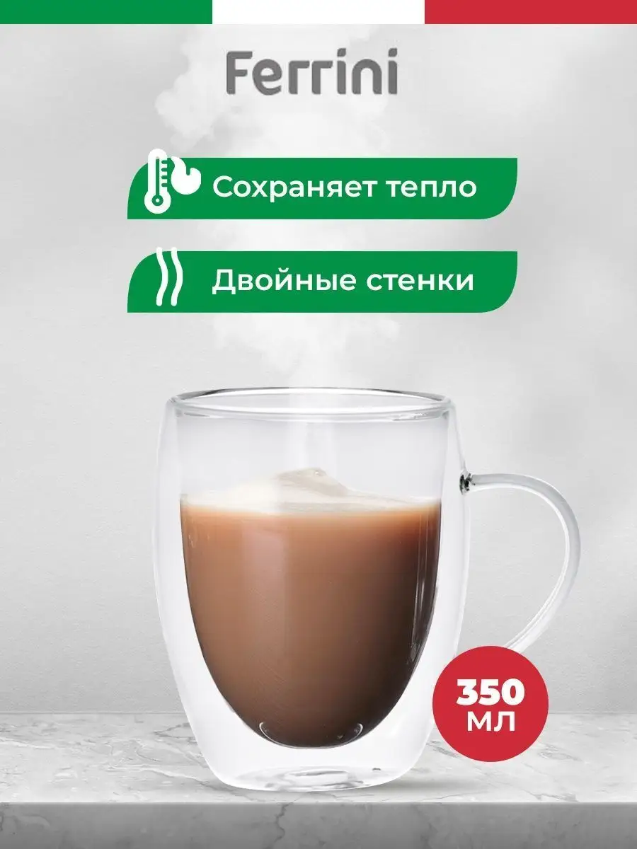 

Кружка стеклянная Ferrini прозрачная с двойными стенками 350 мл