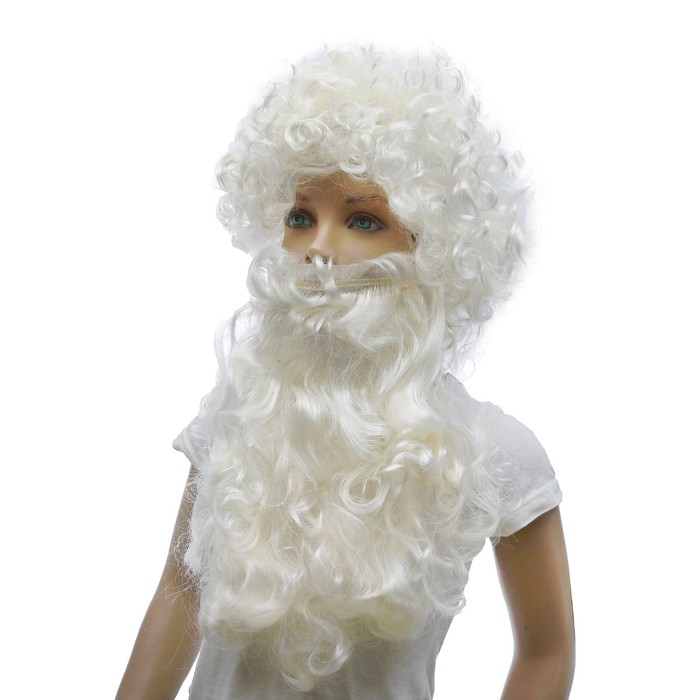 

Карнавальный набор «Дед Мороз», кудрявая борода, парик, Белый