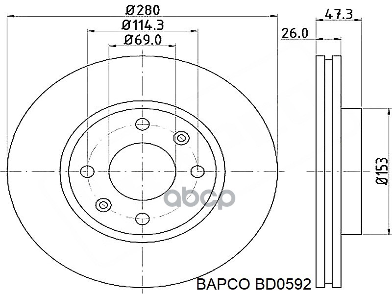 Тормозной диск BAPCO передний вентилируемый BD0592