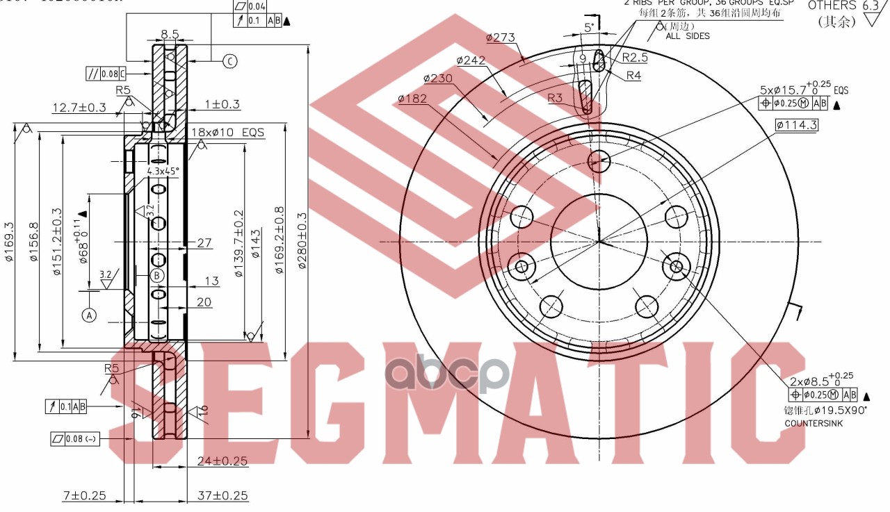 Тормозной диск SEGMATIC передний для Renault Duster 1.5D 2010- SBD30093034 100047215112