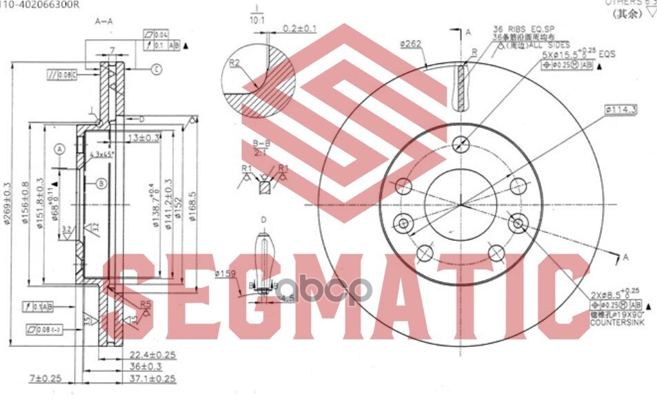 

Тормозной диск SEGMATIC передний для Renault Duster 1.5-2.0 2010 SBD30093049
