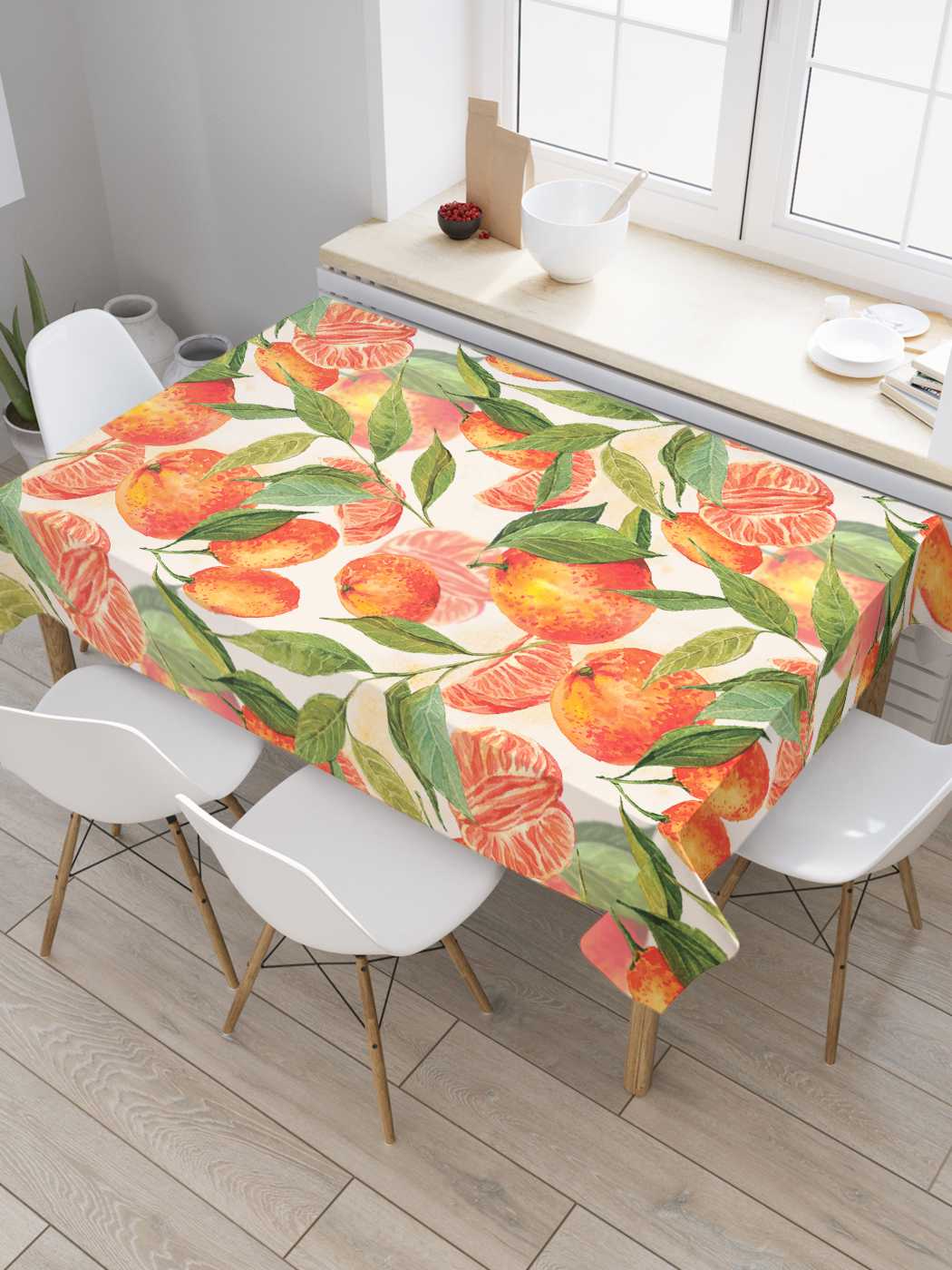 

Скатерть прямоугольная JoyArty "Сочные мандарины" из оксфорда, 180x145 см, Оранжевый, Сочные мандарины