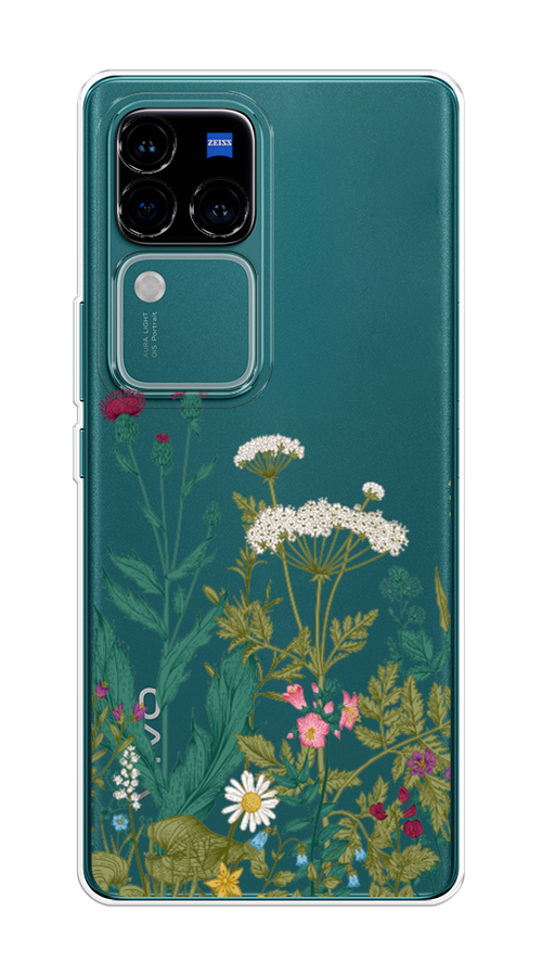 

Чехол на Vivo V30 Pro/S18 Pro "Дикие полевые цветы", Зеленый;розовый;белый, 2610050-1