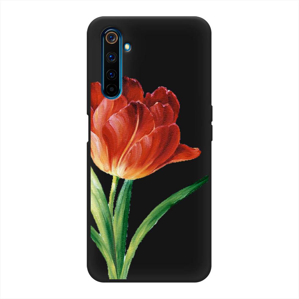 фото Матовый силиконовый чехол "красный тюльпан" на realme 6 pro awog