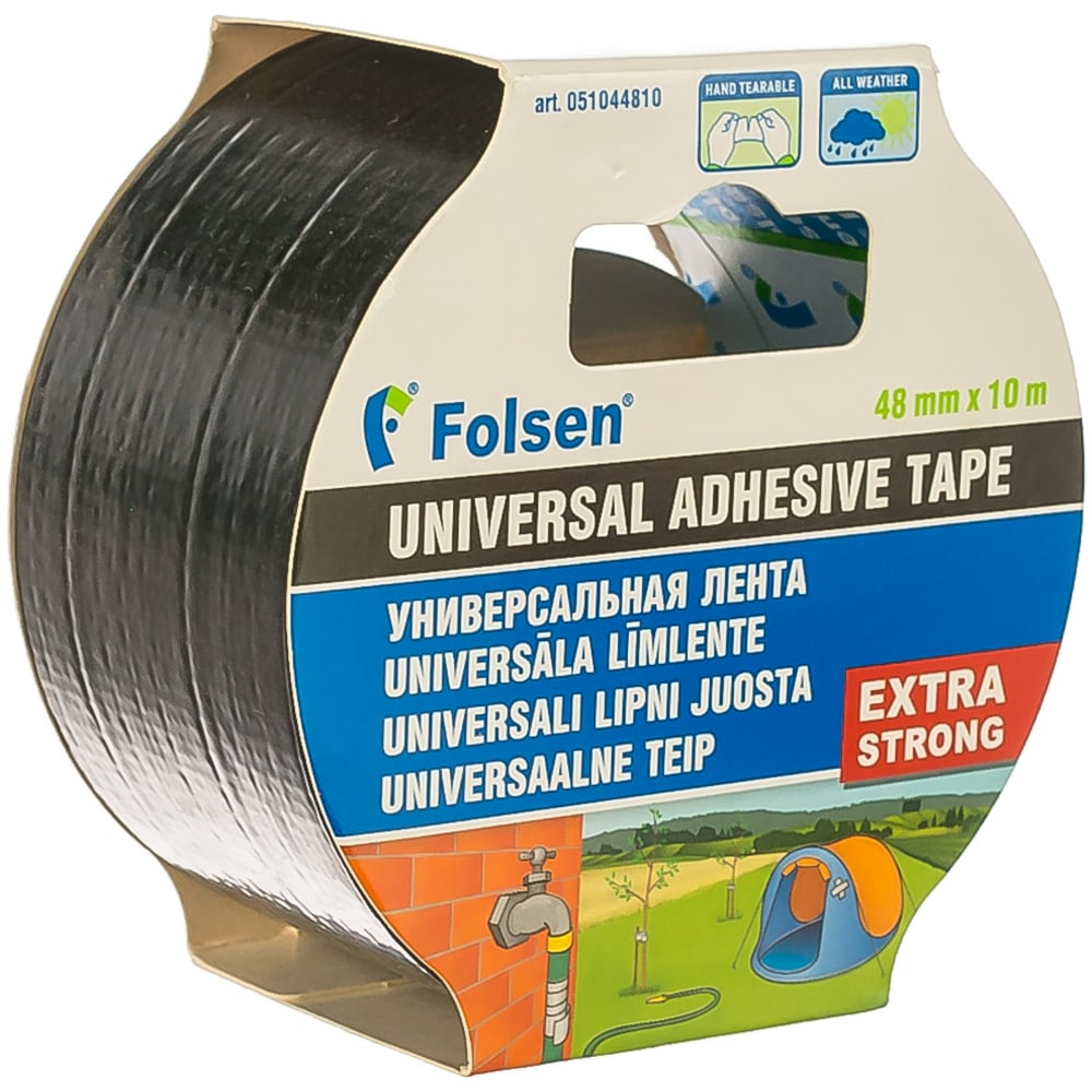 Универсальная тканевая влагоустойчивая лента Folsen 48ммx10м чёрная 240мк 051044810