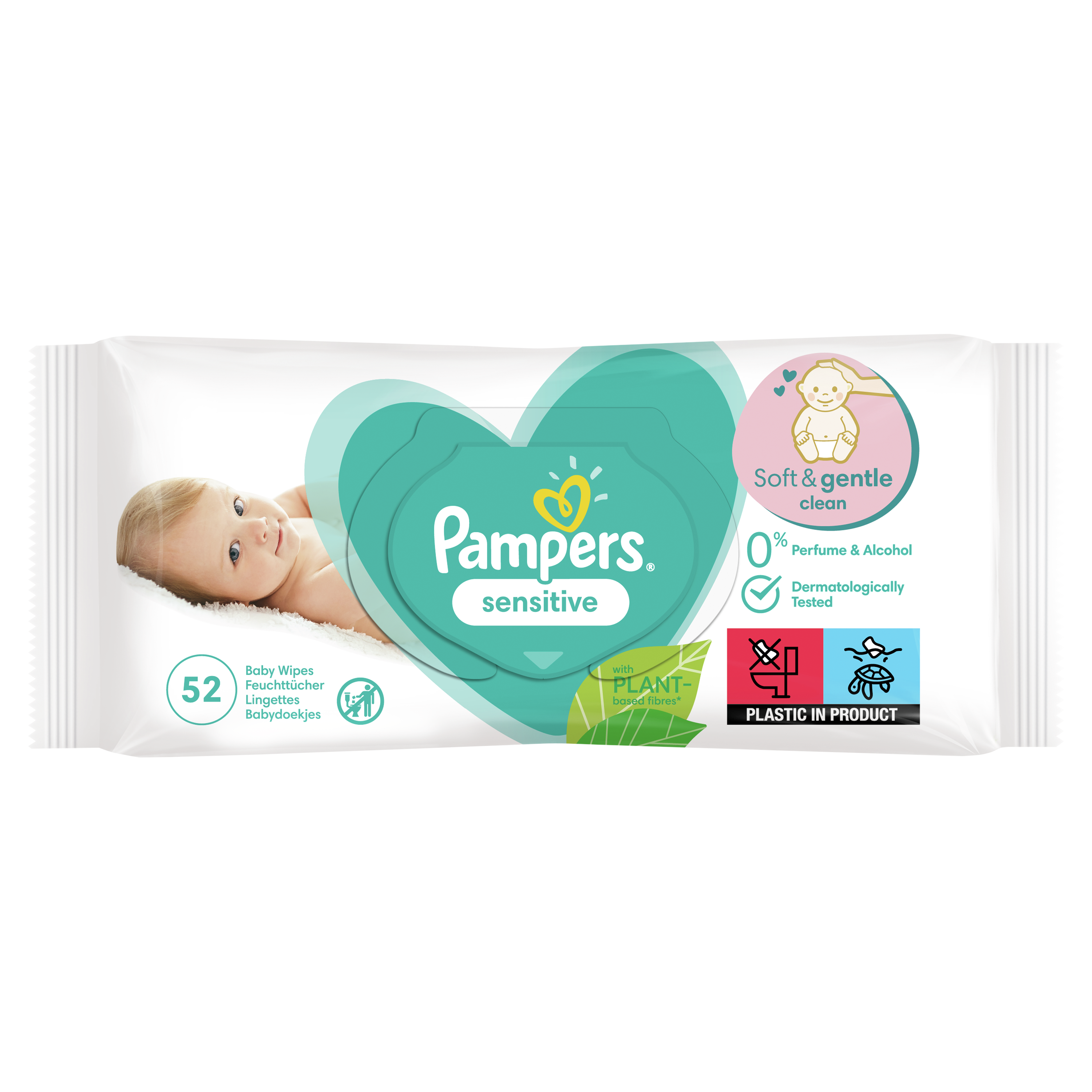 фото Детские влажные салфетки pampers sensitive 52 шт.