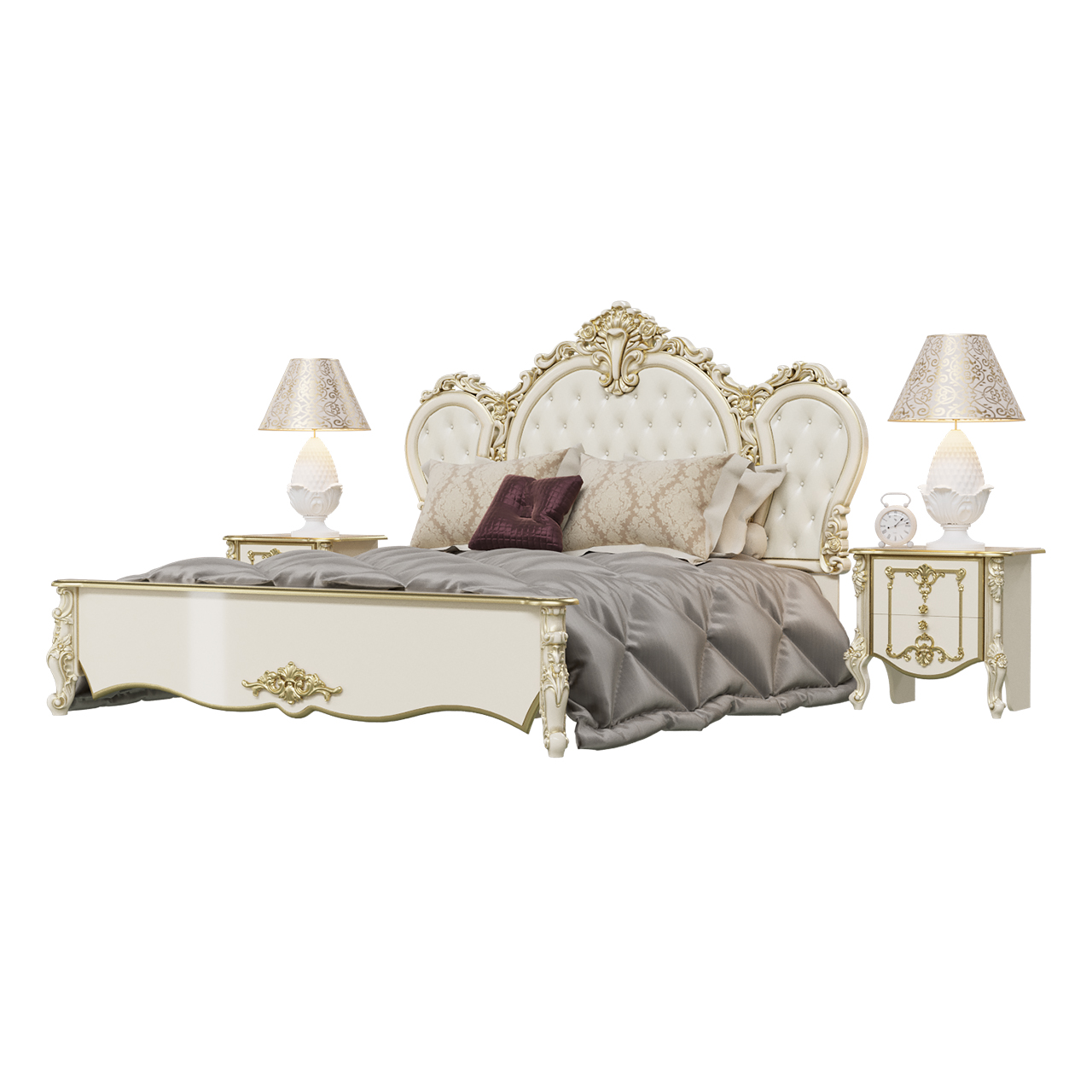 фото Кровать с тумбами мэри-мебель дольче вита сдв-03орт+2-04 слоновая кость/золото