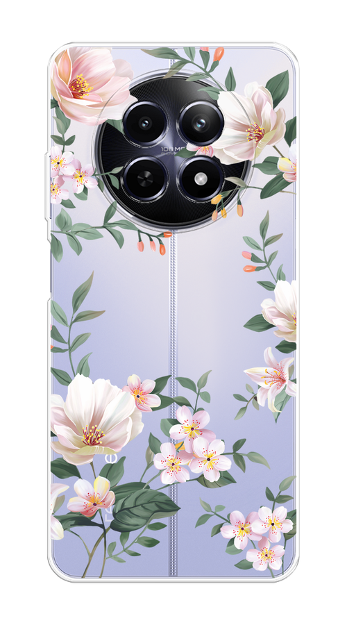 

Чехол на Realme 12 5G "Beautiful white flowers", Бежевый;зеленый, 2516450-1
