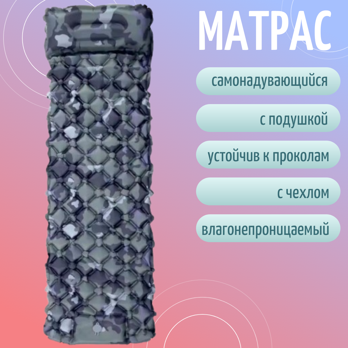 Коврик матрас надувной туристический 190х60 см TOP-Store Self-inflating mat камуфляж