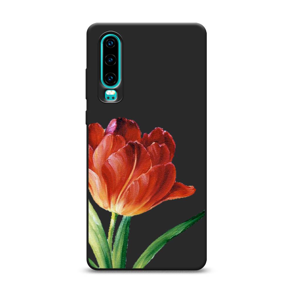 фото Матовый силиконовый чехол "красный тюльпан" на huawei p30 awog