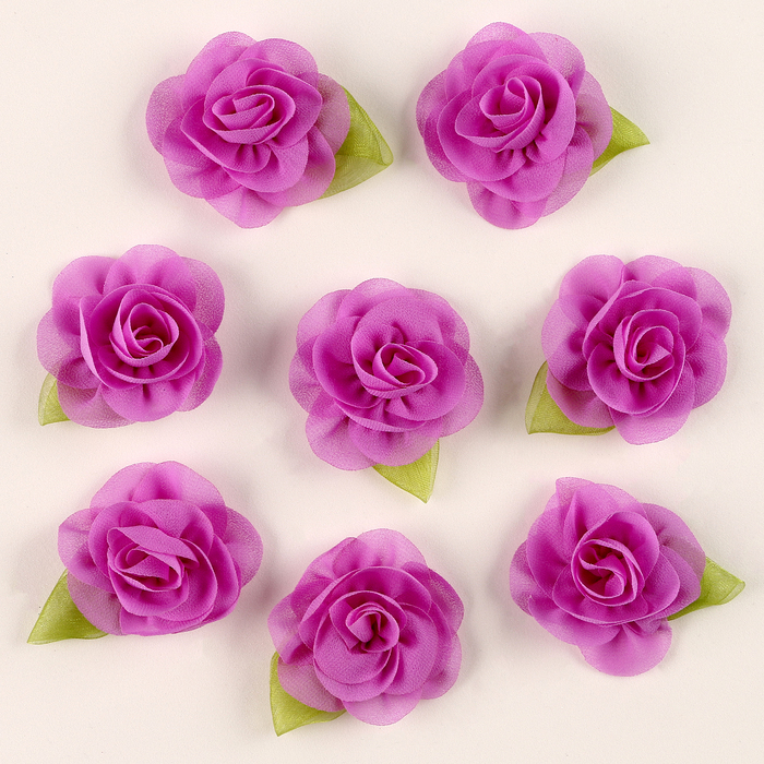 Батик Цветок с лепестками, листиком, из ткани, набор 8 шт, цвет сиреневый