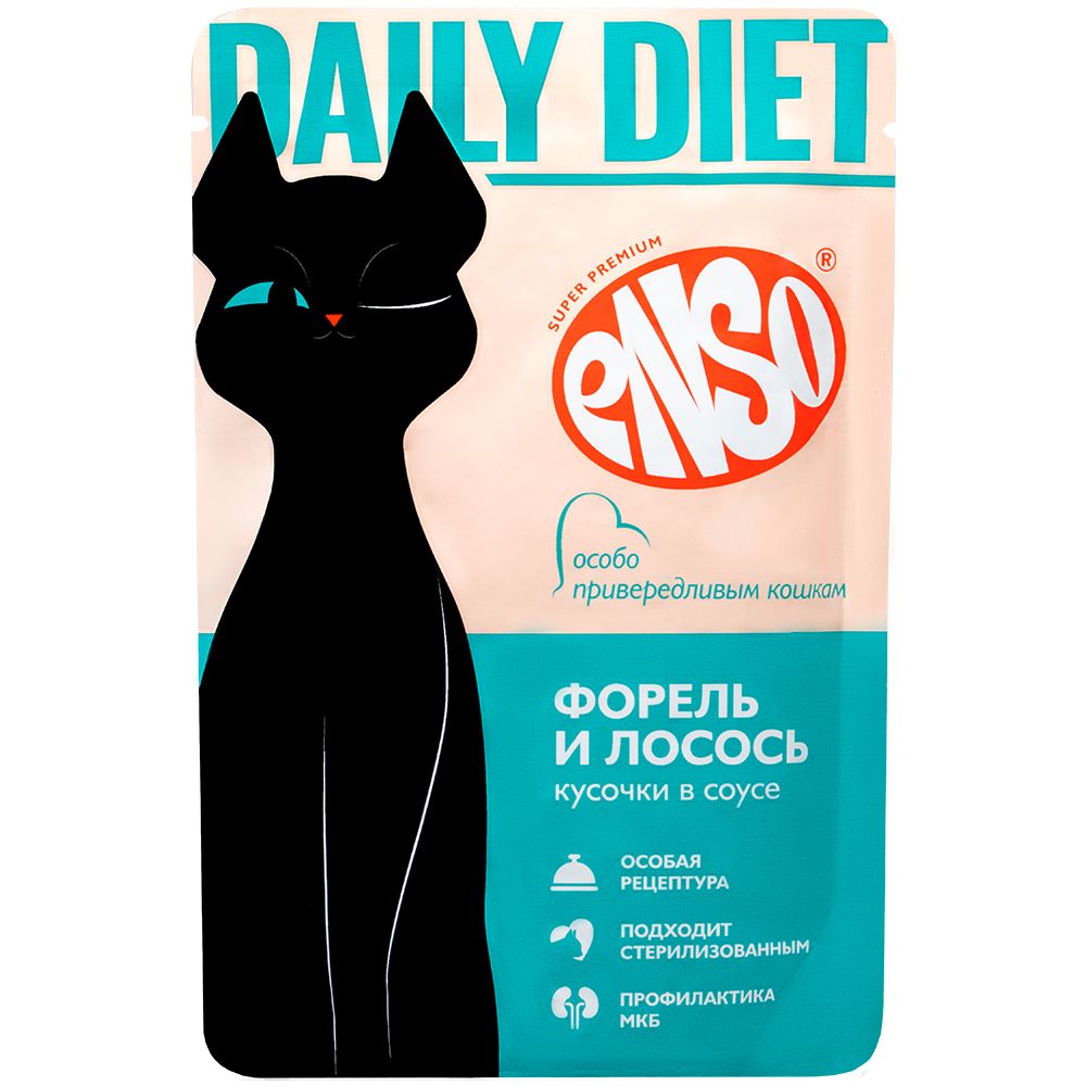 Влажный корм для кошек Enso Daily Diet для привередливых, форель, лосось, 85г