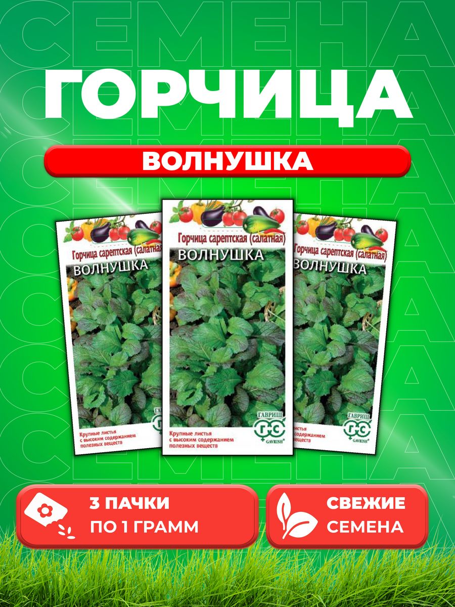

Семена Горчица листовая Волнушка 1,0 г 3уп,Гавриш