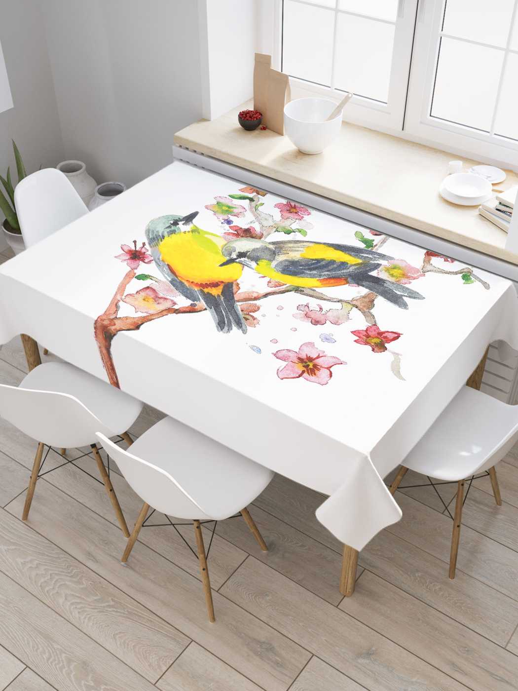 

Скатерть прямоугольная JoyArty "Птички на ветке" из оксфорда, 180x145 см, Белый, Птички на ветке