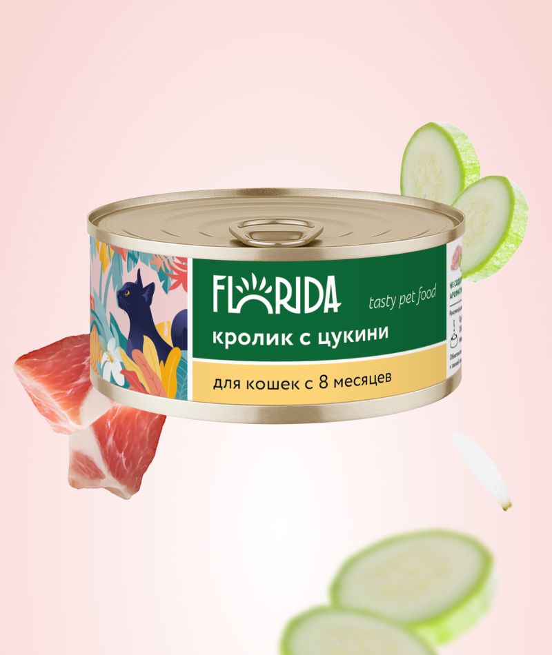 

Влажный корм для кошек Florida Кролик с цукини 100 г