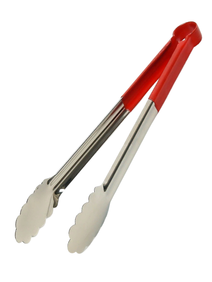 фото Щипцы кухонные металлические для гриля и барбекю с красными силиконовыми ручками, 35.5 см cgpro
