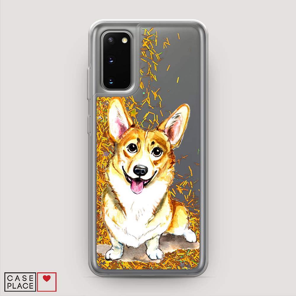 

Жидкий чехол с блестками "Малыш корги" на Samsung Galaxy S20, 29290-1