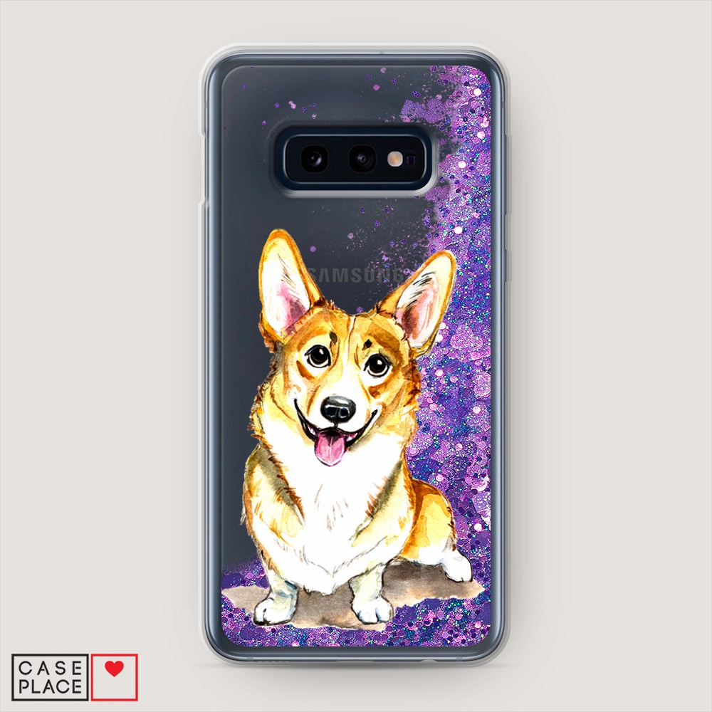 

Жидкий чехол с блестками "Малыш корги" на Samsung Galaxy S10E